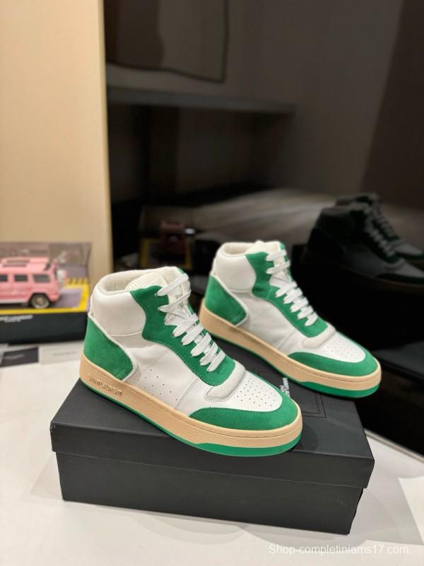 2024 Unisex Yves Saint Laurent White Green Leather Sneakers MJ00390