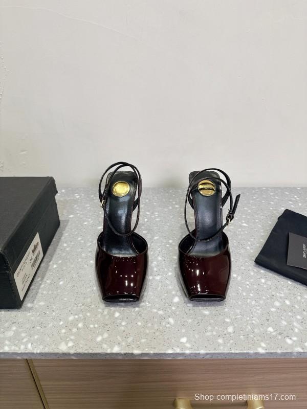 2025 Women Yves Saint Laurent Burgundy Patent Leather Slingback Stiletto Heel
