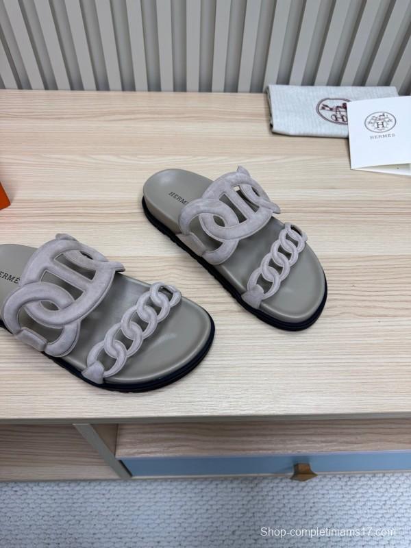 2025 Slippers Hermès Grey Suede Slippers