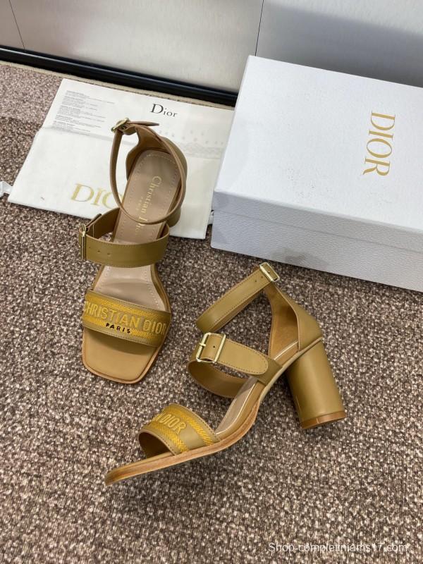 2025 Women Dior Yellow Leather Sandals Christian Dior Logo