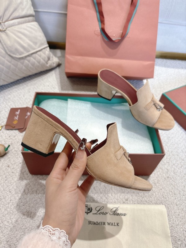 2025 Women LP Beige Suede Heeled Sandals