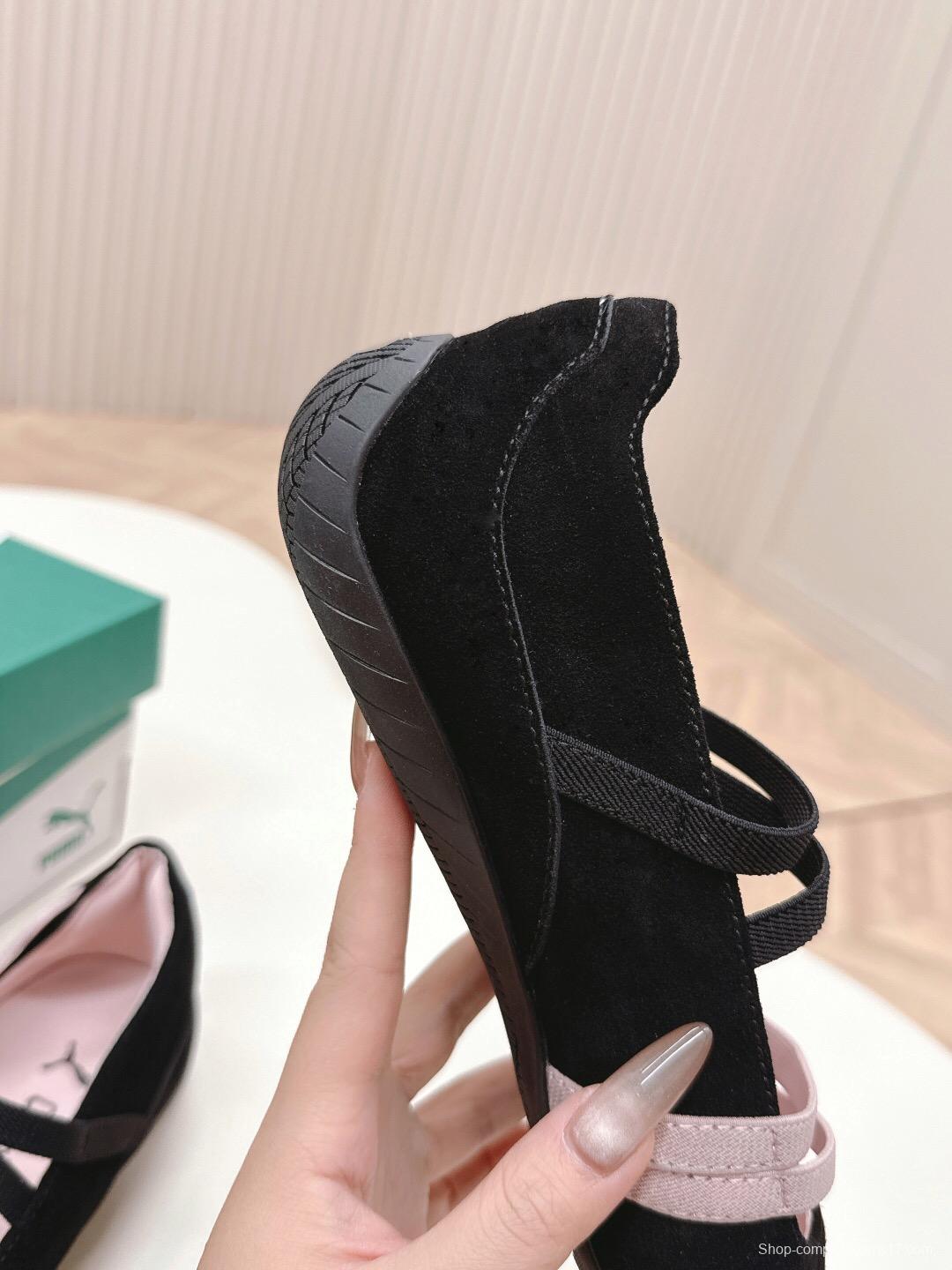 2025 Women PUMA Pink Black Suede Leather Ballet Flats LY