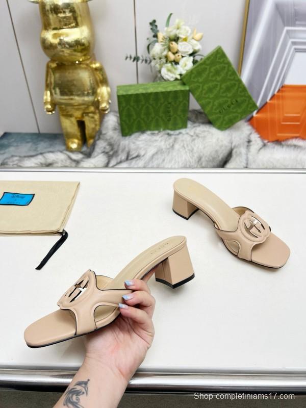 2025 Women Gucci Beige Leather Slippers MJ00190