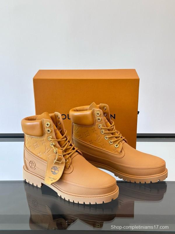 2024 Men Louis Vuitton Brown Leather Waterproof Work Boots MJ00390