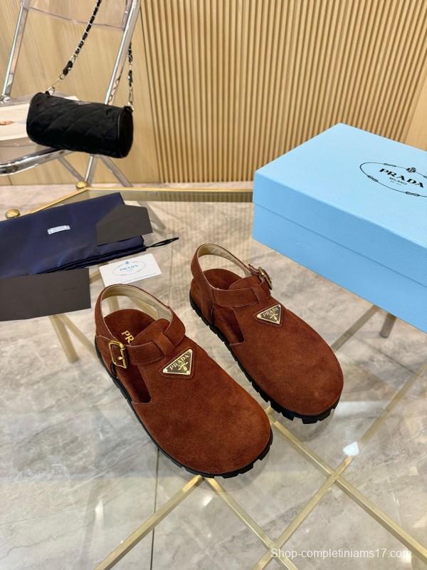 2025 Women Prada Brown Suede Sandal LY00280
