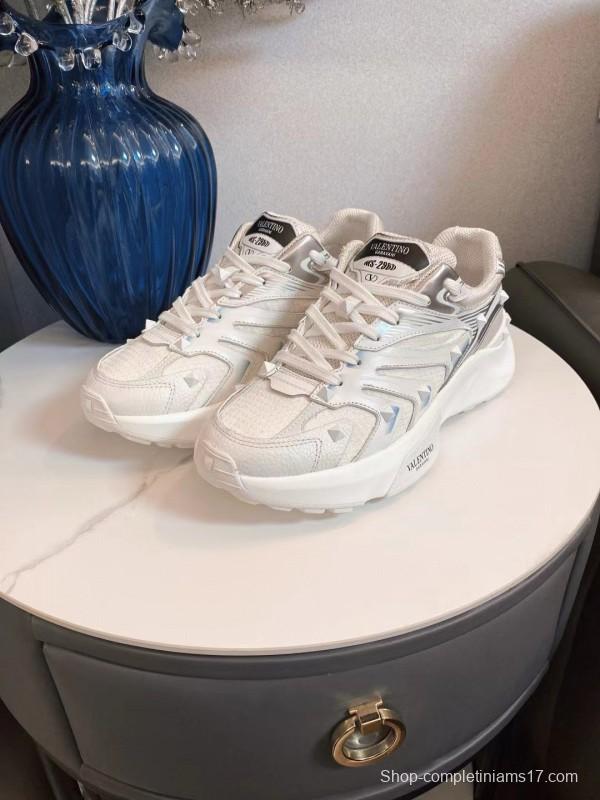 2024 Unisex Valentino White Silver Mesh Leather Sneakers MJ00410