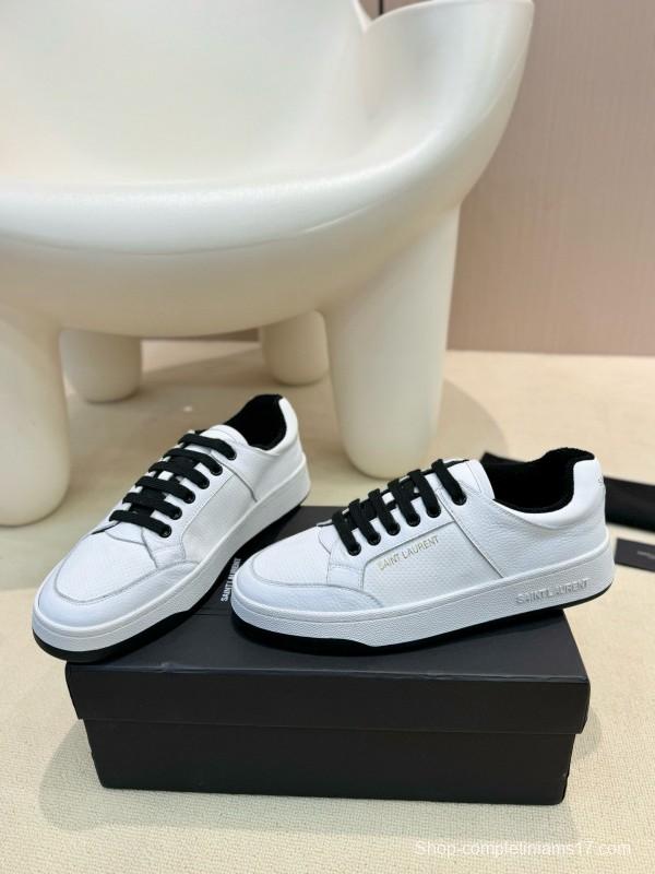 2024 Unisex Yves Saint Laurent White Black Leather Casual Shoes SL61 MJ00350