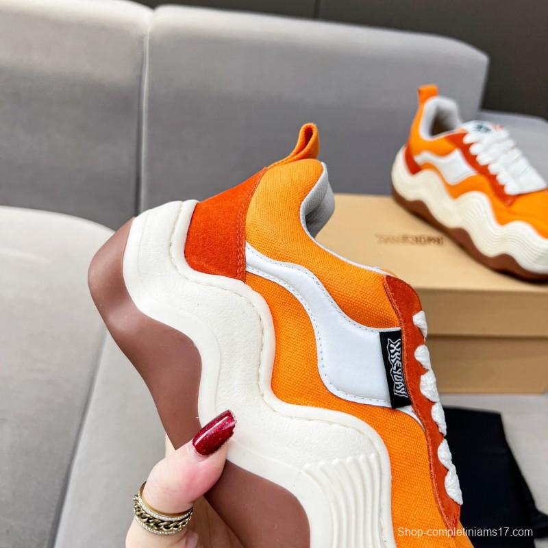 2025 Women HEYDAY Orange White Suede Canvas Wave Sneakers KFY00260