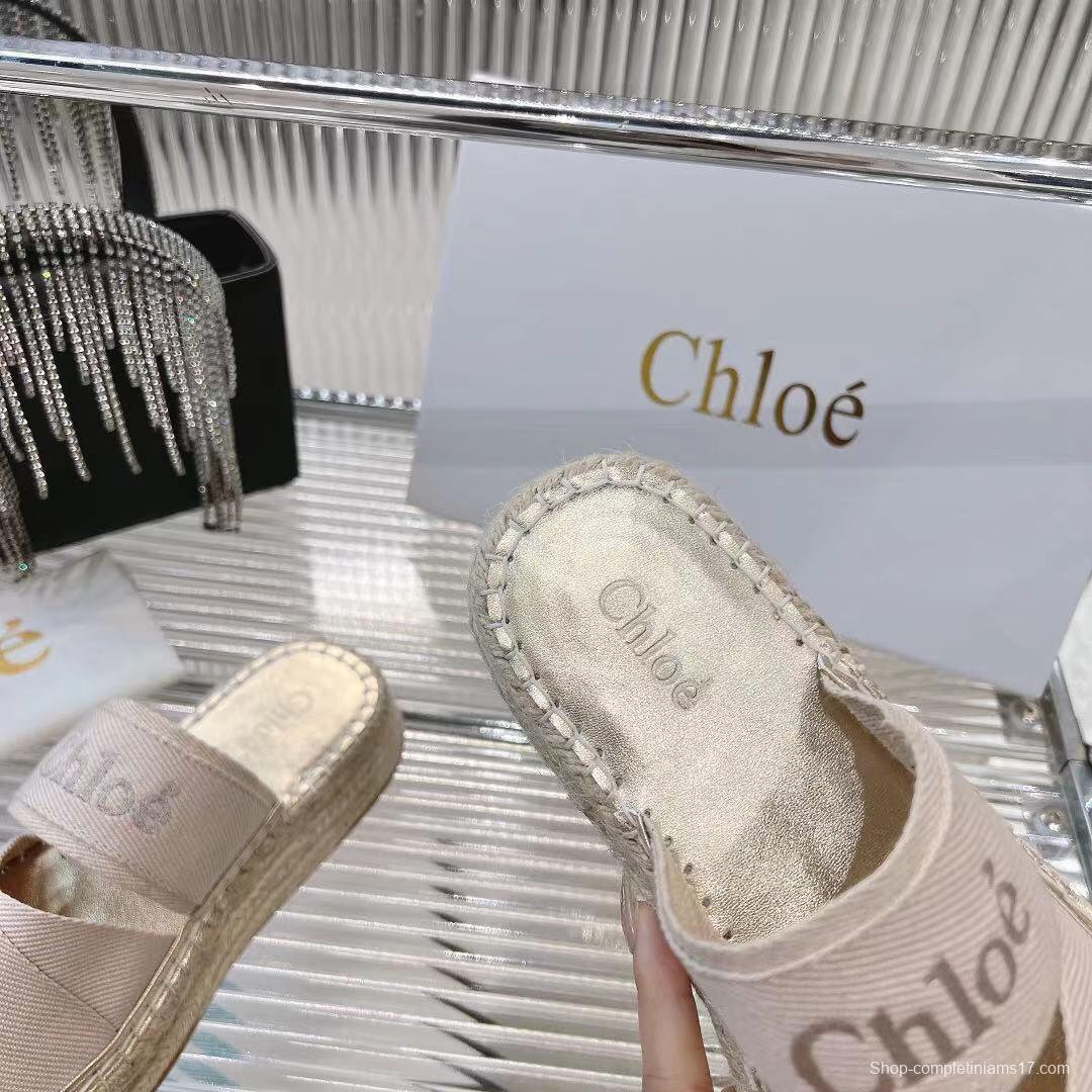 2025 Women Chloé Beige Fabric Espadrille Slip-On Sandals LY00320