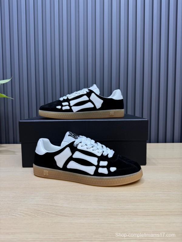 2025 Unisex Amiri Black White Leather Suede Sneakers Skeleton Design LY00280