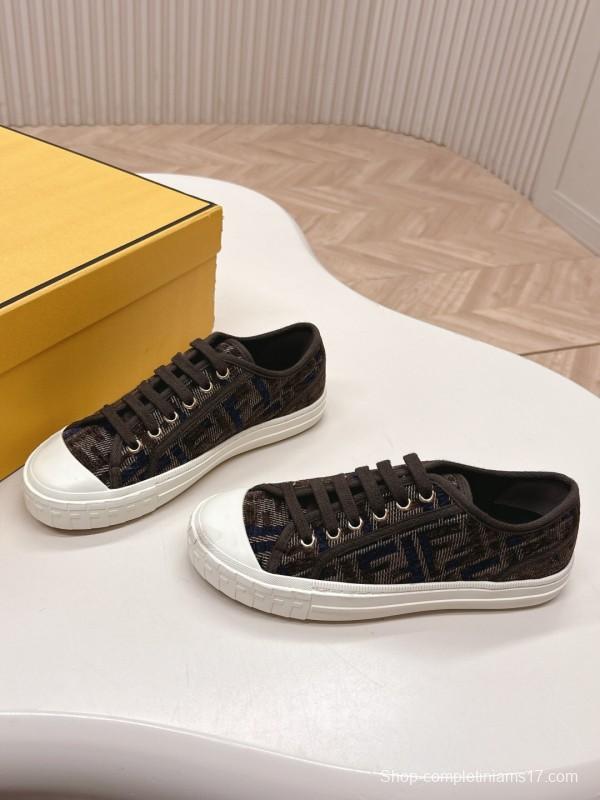 2025 Women Fendi Brown Black Canvas Sneakers LY00280