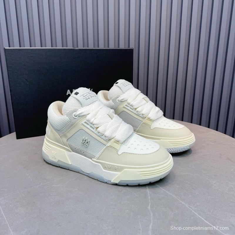 2024 Unisex Amiri White Mesh Leather Sneakers MJ00360
