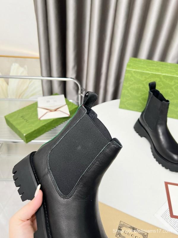 2024 Women Gucci Black Leather Chelsea Boots MJ00340