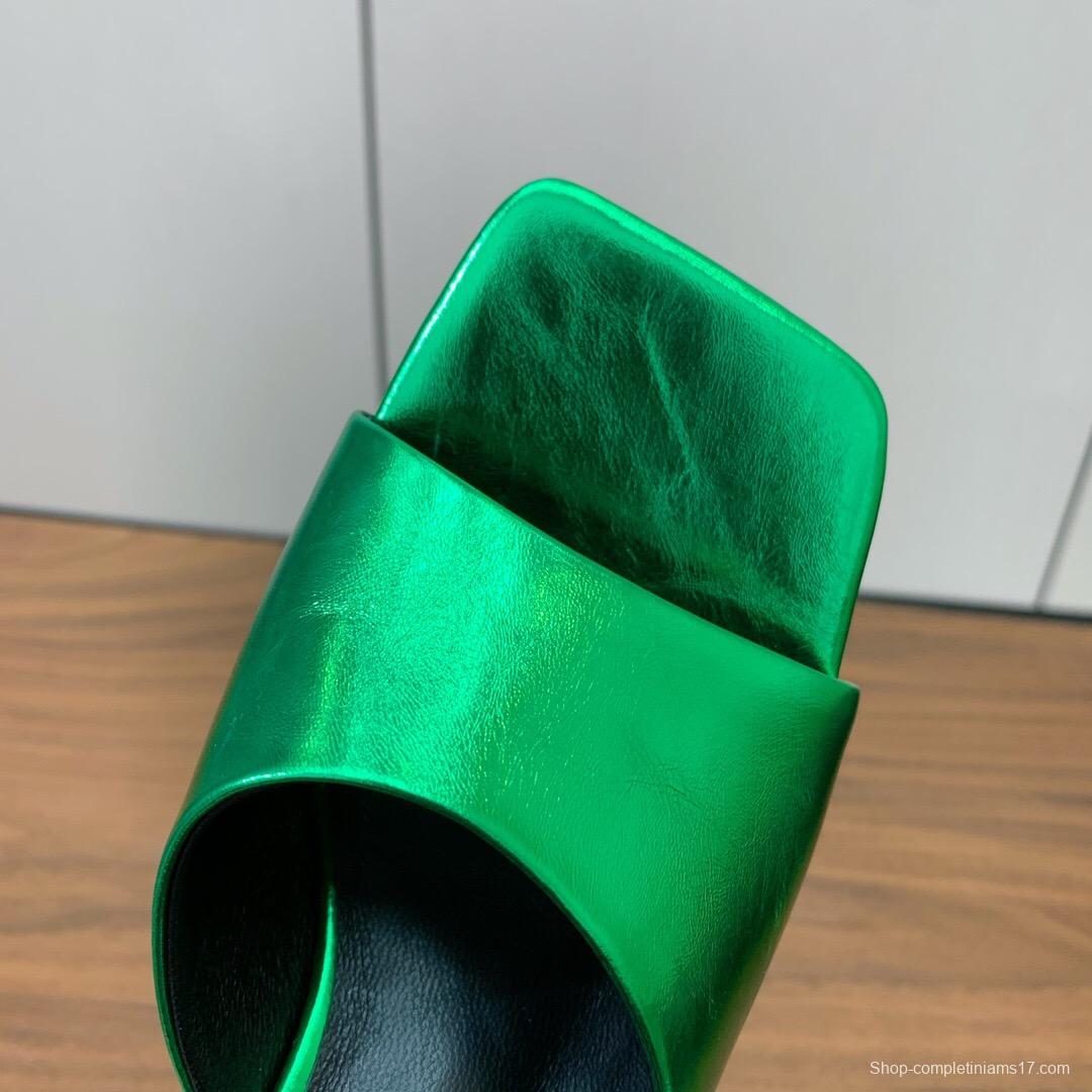 2025 Women VERSACE Green Leather Slippers