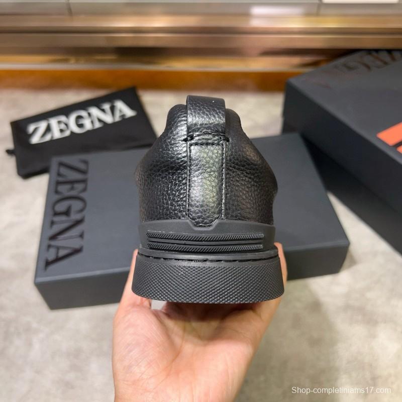2024 Men Ermenegildo Zegna Black Calf Leather Sneakers MJ00280