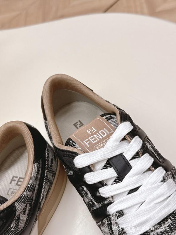 2025 Unisex Fendi Black Grey Brown Leather Fabric Plimsolls FD Match LY00350(F)/LY00360(M)