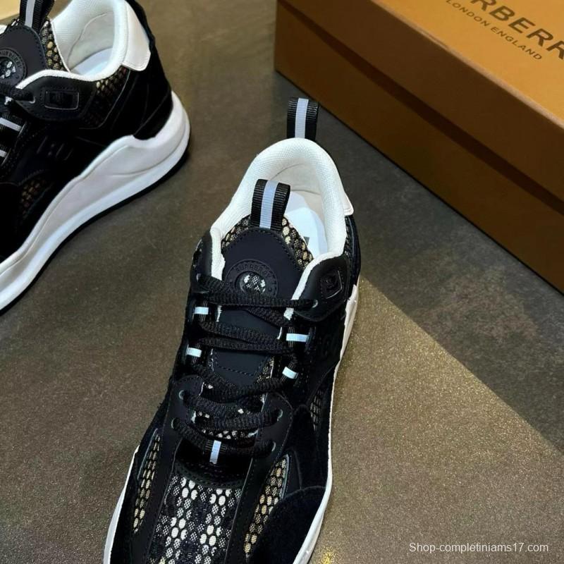 2025 Unisex Burberry Black White Suede Leather Cotton Sneakers Vintage MJ00380