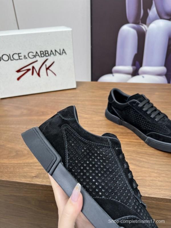 2025 Men Dolce & Gabbana Black Suede Leather Casual Sneakers LY00280