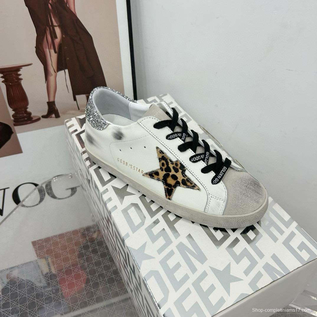 2025 Women GGDB White Black Leopard Print Leather Sneakers