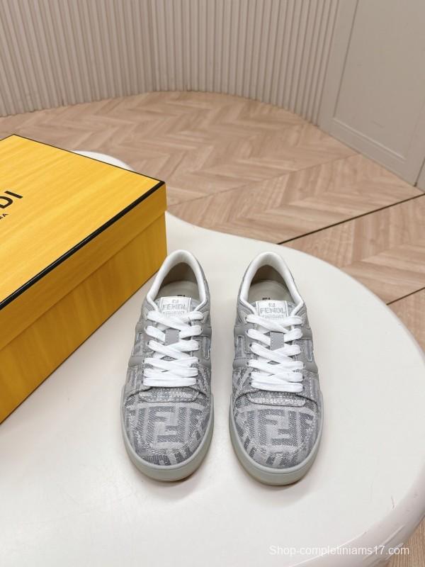 2025 Unisex Fendi Gray White Leather Fabric Plimsolls FF Retro LY00350(F)/LY00360(M)