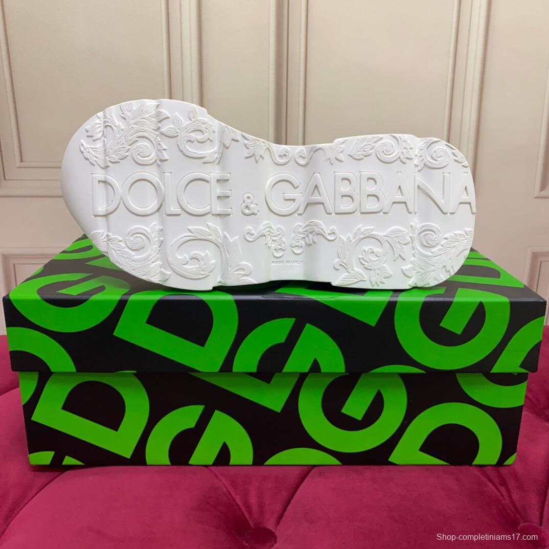 2025 Unisex Dolce & Gabbana White Red Blue Leather Mesh Sneakers LY00330(F)/LY00340(M)