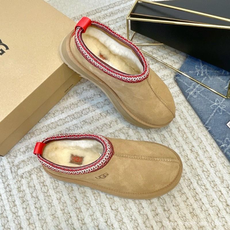 2024 Women UGG Beige Red Suede Platform Slip-On MJ00230