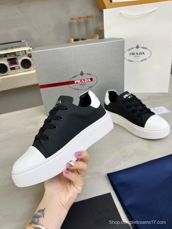 2024 Unisex Prada Black White Leather Sneakers MJ00310