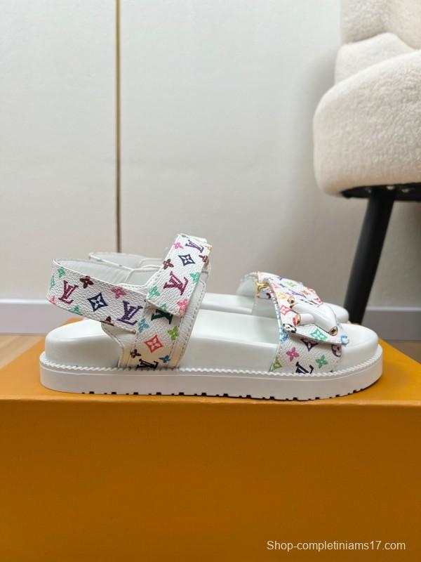 2025 Women Louis Vuitton White Multicolor Leather Sandals KFY00280