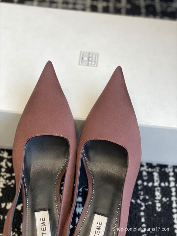 2025 Women Toteme Brown Satin Slingback Pointed Toe Heels