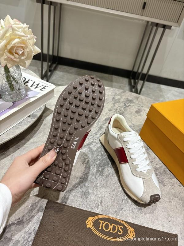 2025 Women TOD'S White Red Leather Suede Sneakers