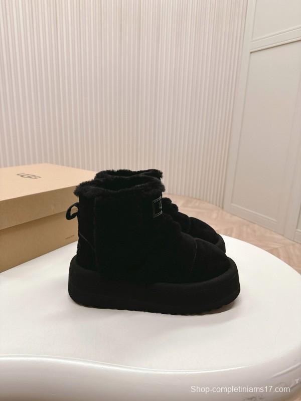 2024 Women UGG Black Suede Sheepskin Snow Boots MJ00320