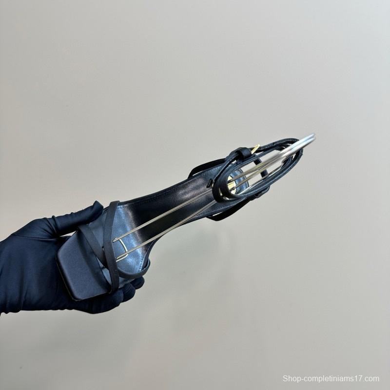 2025 Women Yves Saint Laurent Black Leather Sandals MJ00290