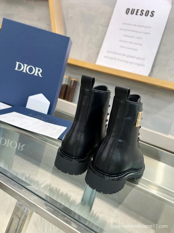 2024 Women Dior Black Leather Ankle Boots MJ00350