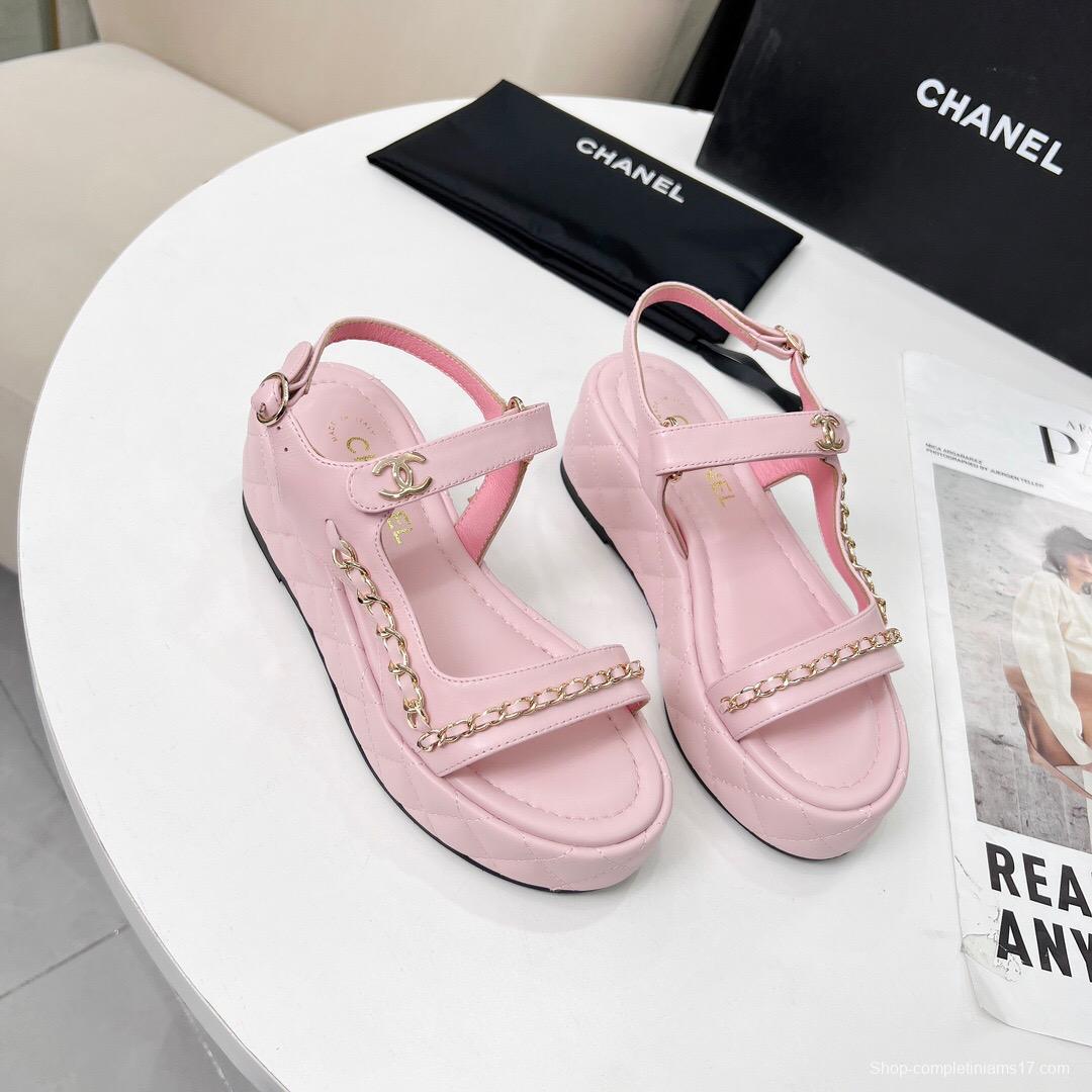 2025 Women Chanel Pink Leather Sandals LY00260