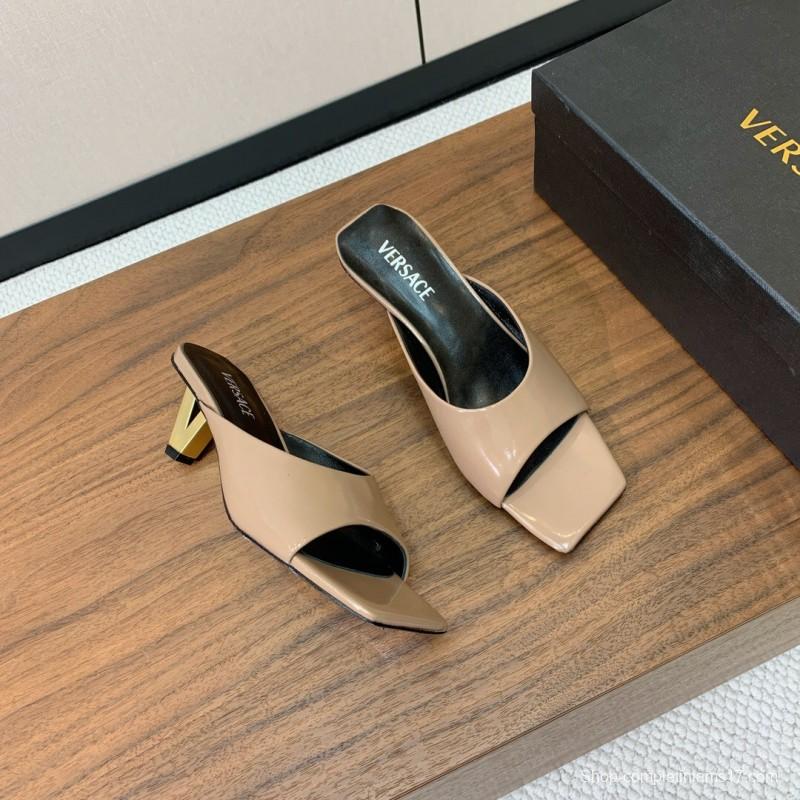 2025 Women VERSACE Beige Patent Leather Slippers