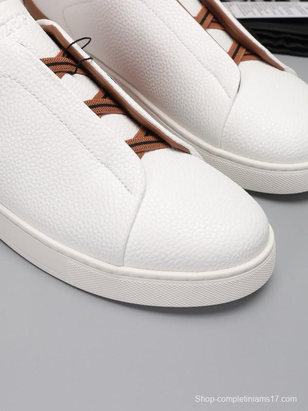 2024 Men Ermenegildo Zegna White Brown Leather Sneakers MJ00240