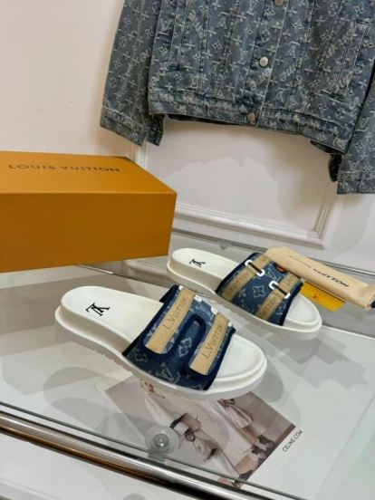 2025 Slippers Louis Vuitton Blue Canvas Slippers LY