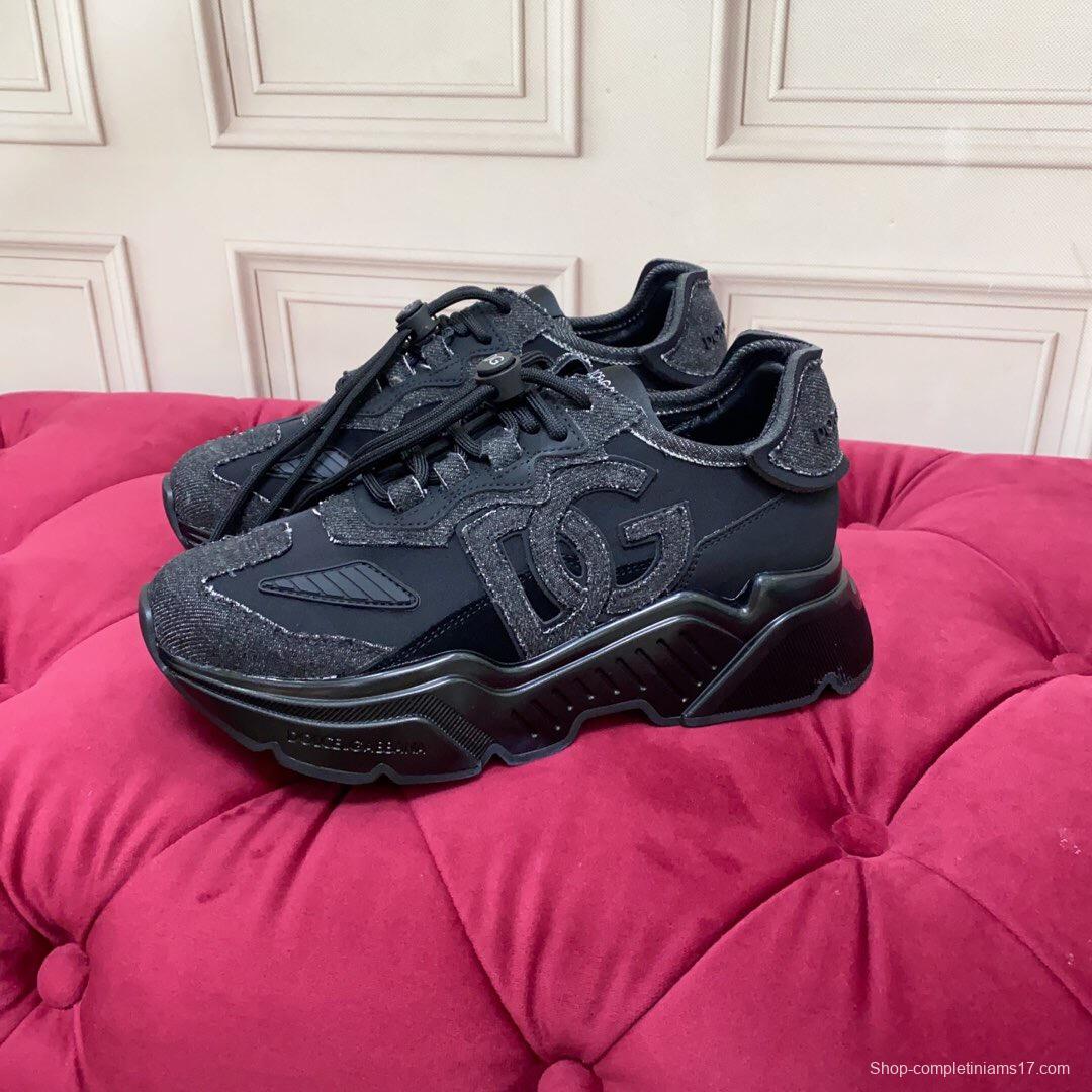 2025 Unisex Dolce & Gabbana Black Silk Leather Lycra Sneakers DG00330(F)/LY00340(M)