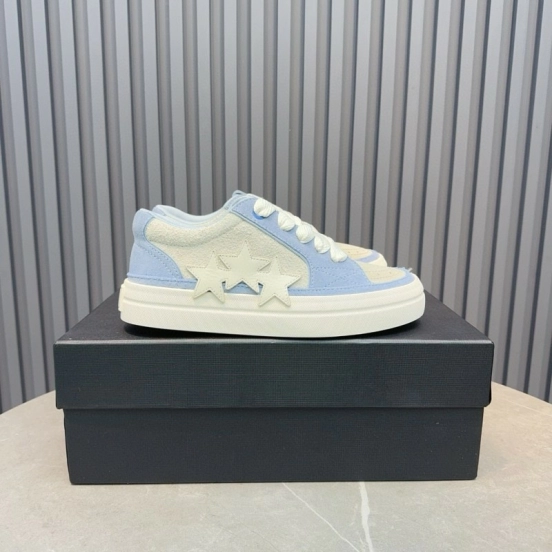 2024 Unisex Amiri Blue White Canvas Suede Sneakers MJ00300