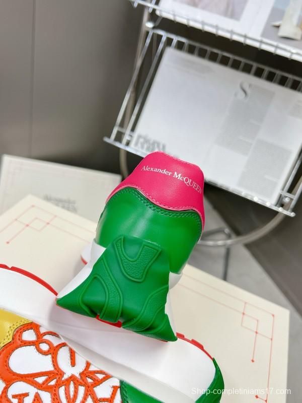 2024 Unisex Alexander McQueen Yellow Green Pink Leather Sprint Sneakers MJ00370