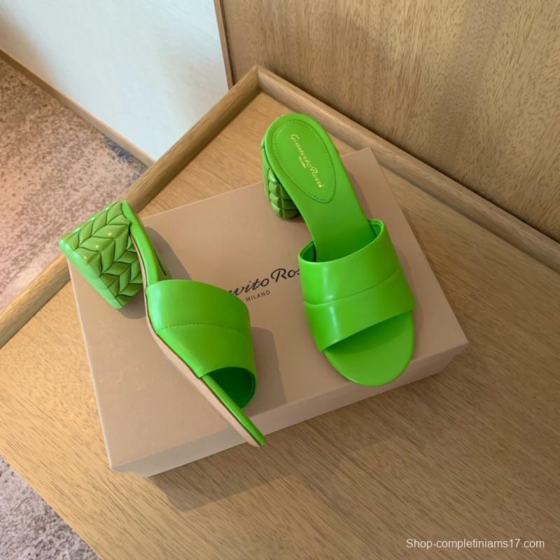 2025 Women Gianvito Rossi Green Leather Slippers KFY00260