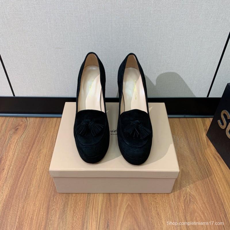 2025 Women Gianvito Rossi Black Suede Platform Tassel Loafer KFY00330