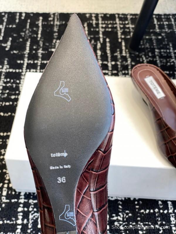 2025 Women Toteme Brown Leather Mule Shoes