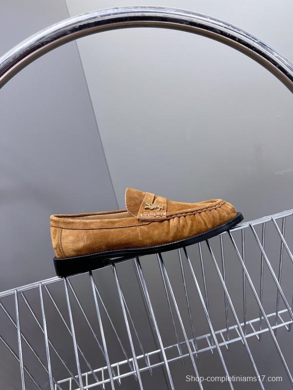 2025 Women Yves Saint Laurent Brown Suede Loafers KFY00350