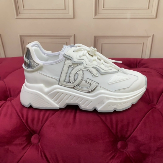 2025 Unisex Dolce & Gabbana White Grey Leather Lycra Sneakers DG Craft LY00330(F)/LY00340(M)