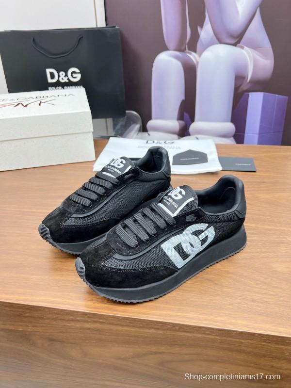 2025 Unisex Dolce & Gabbana Black Mesh Suede PU Sole Sneakers LY00300