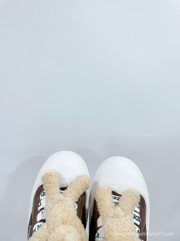 2025 Women 13DE MARZO Brown White Leather Plush Toy Sneakers KFY00300