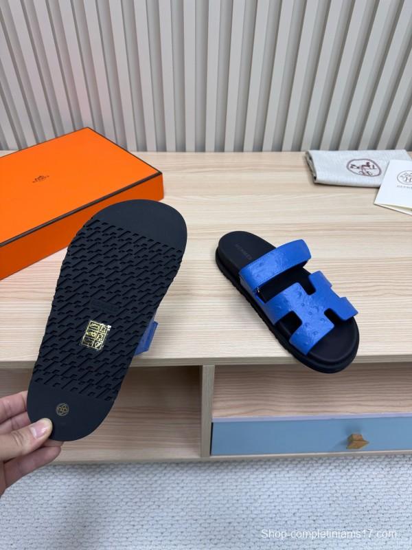 2025 Slippers Hermès Blue Leather Slippers