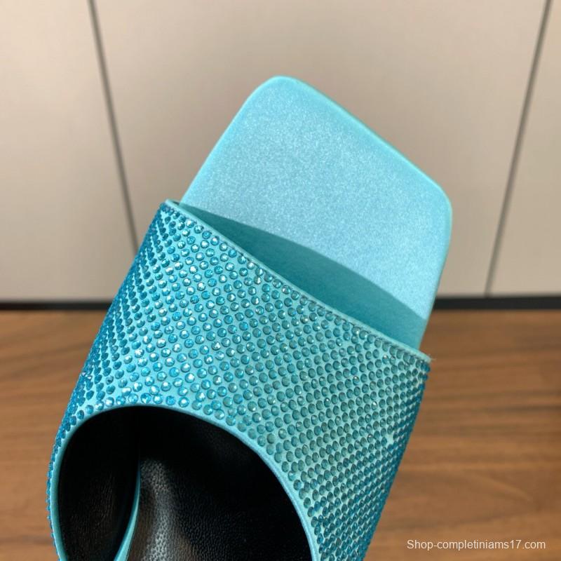 2025 Women VERSACE Blue Leather Slippers