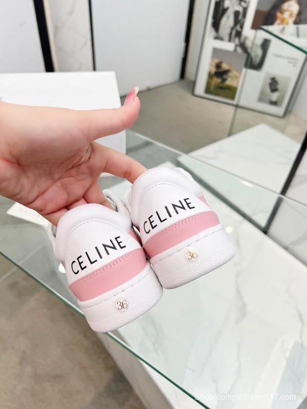 2025 Women CELINE White Pink Leather Sneakers